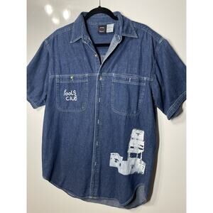VTG Saugatuck Y2K Denim Shirt Button Down Collared Graphic Print Casual Men Med